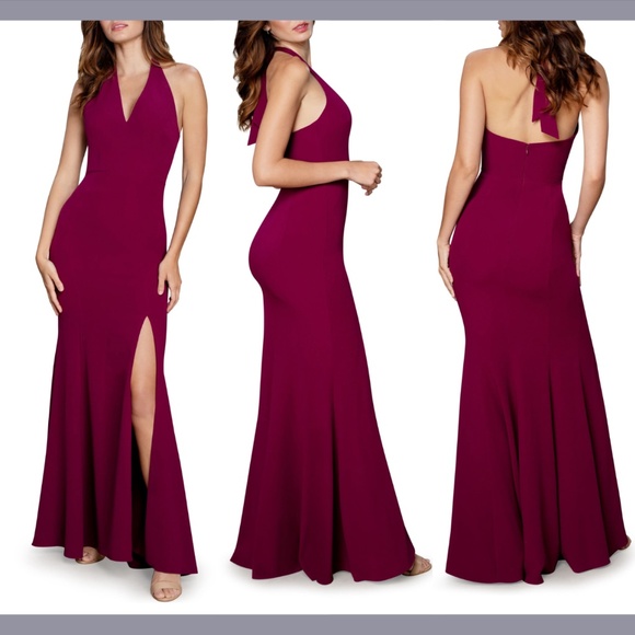 NEW $268 Dress the Population [ Medium ] Shiloh Halter Trumpet Gown Magenta‎ - Picture 1 of 15